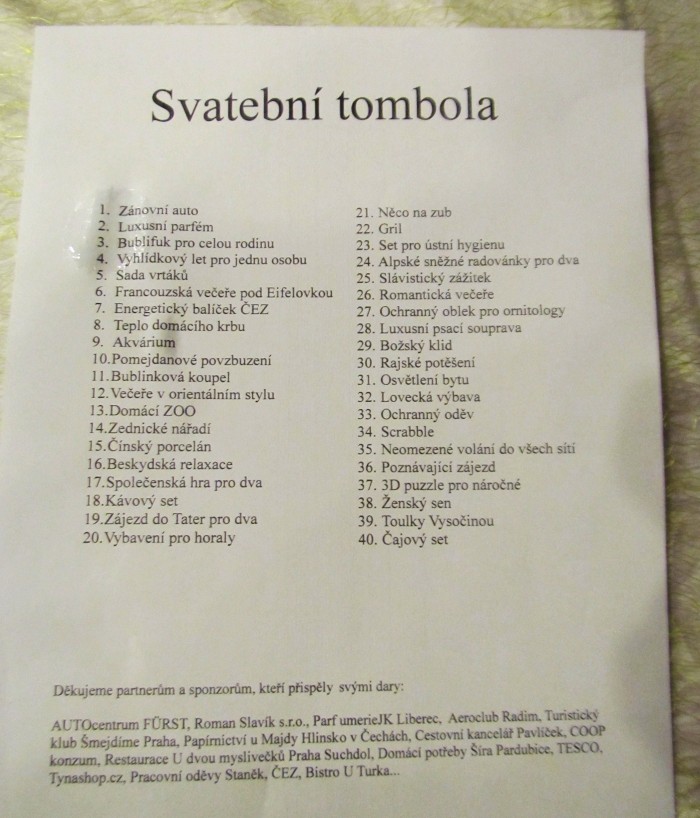 58  Svatební tombola